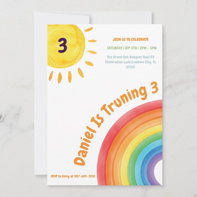 Invitation Fête d'anniversaire de 3 ans pour garçon, Fête d'a (Devant)