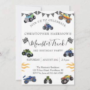 Invitation Fête d'anniversaire de 3 ans pour garçon Monster T