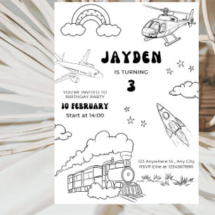 Invitation Fête d'anniversaire de 3 ans pour garçon sur le th