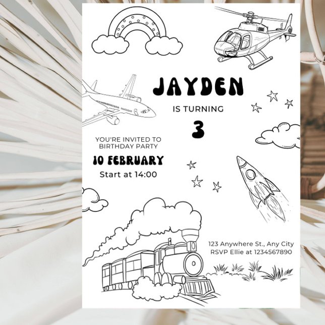 Invitation Fête d'anniversaire de 3 ans pour garçon sur le th (Créateur téléchargé)