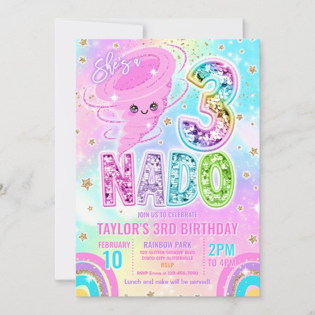 Invitation Fête d'anniversaire de 3 ans Three Nado Rainbow Gl (Devant)