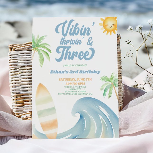 Invitation Fête d'anniversaire de 3 ans Vibin Thrivin & Three (Créateur téléchargé)