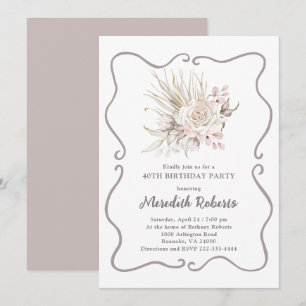Invitation Fête d'anniversaire de 40 ans aux roses rose saumo