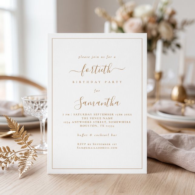 Invitation Fête d'anniversaire de 40 ans avec bordure élégant (Créateur téléchargé)