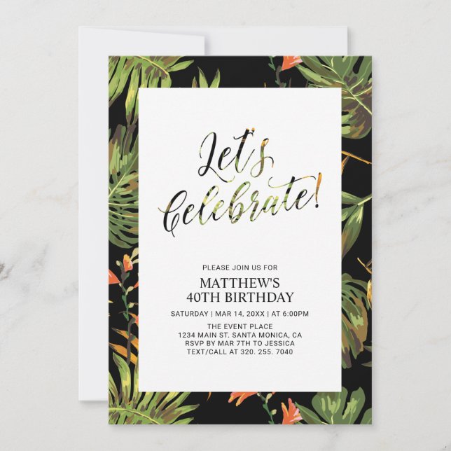 Invitation Fête d'anniversaire de 40 ans avec motif de palmie (Devant)
