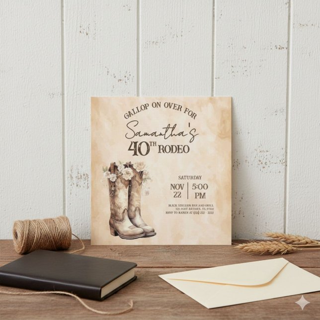 Invitation Fête d'anniversaire de 40 ans Blush et Bottes de R (Créateur téléchargé)