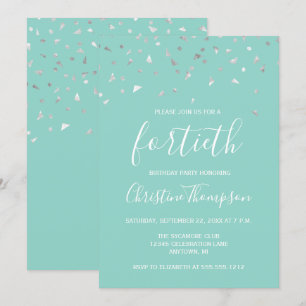 Invitation Fête d'anniversaire de 40 ans Confettis Argent Ver