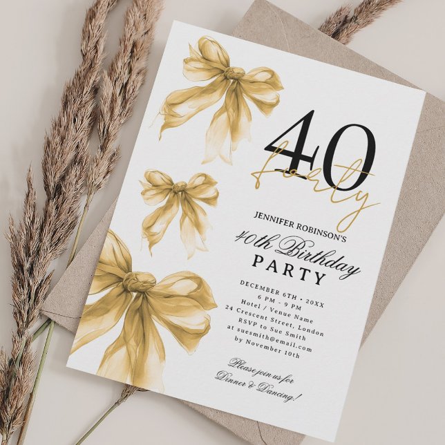 Invitation Fête d'anniversaire de 40 ans Coquette aquarelle d (Créateur téléchargé)