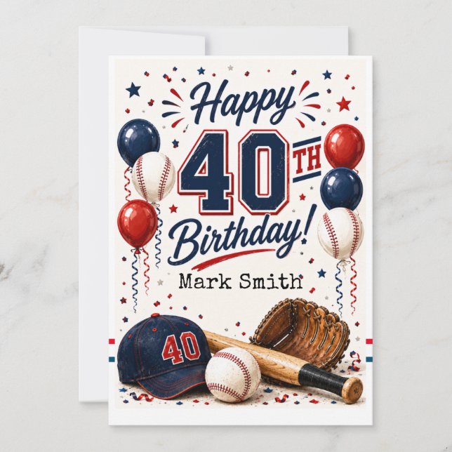 Invitation Fête d'anniversaire de 40 ans de baseball  (Devant)