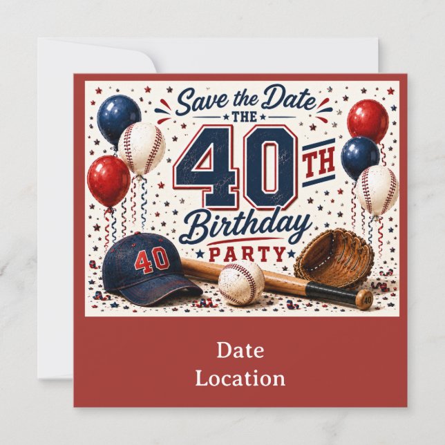 Invitation Fête d'anniversaire de 40 ans de baseball  (Devant)