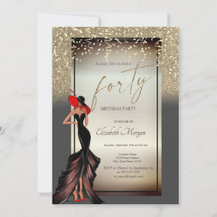 Invitation Fête d'anniversaire de 40 ans de fille chic paille
