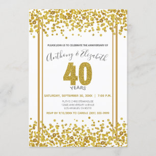 Invitation Fête d'anniversaire de 40 ans de style paillettes 
