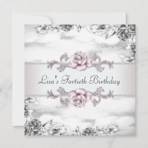 Invitation Fête d'anniversaire de 40 ans d'une femme Rose ros