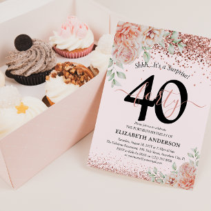 Invitation Fête d'anniversaire de 40 ans élégante rose et pai