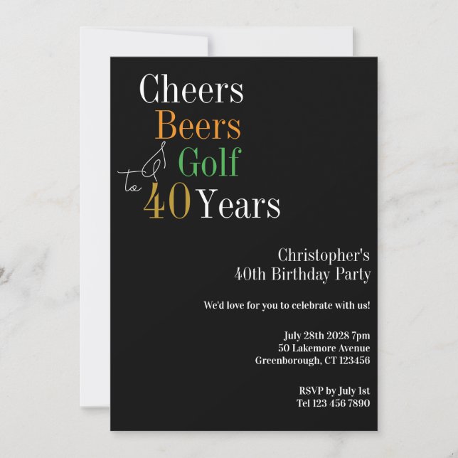 Invitation Fête d'anniversaire de 40 ans Golf Cheers Bières (Devant)