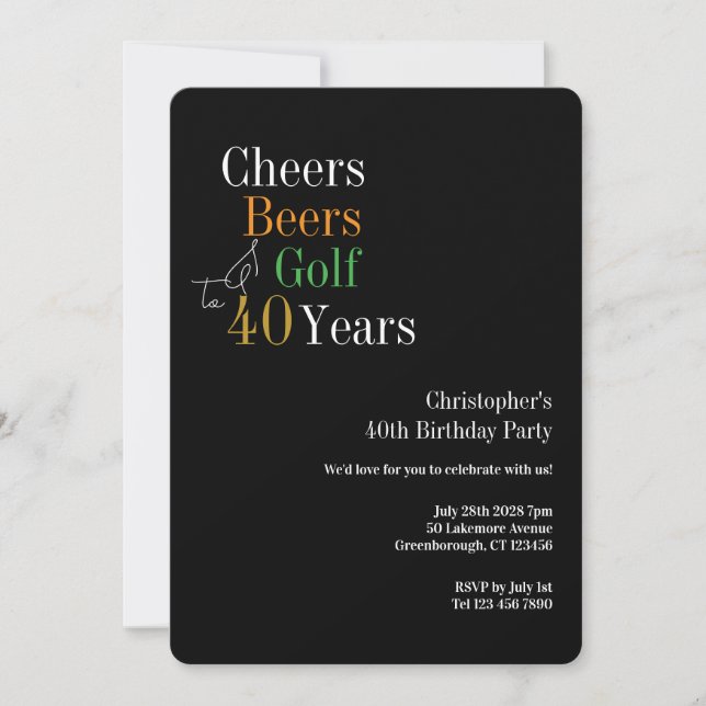 Invitation Fête d'anniversaire de 40 ans Golf Cheers Bières (Devant)