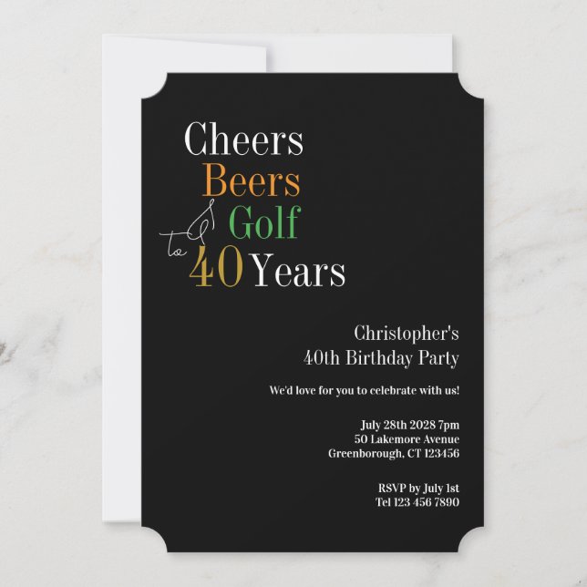Invitation Fête d'anniversaire de 40 ans Golf Cheers Bières (Devant)