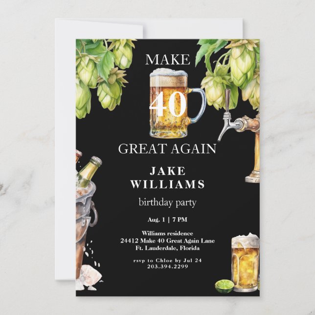 Invitation Fête d'anniversaire de 40 ans Make 40 Great Again  (Devant)