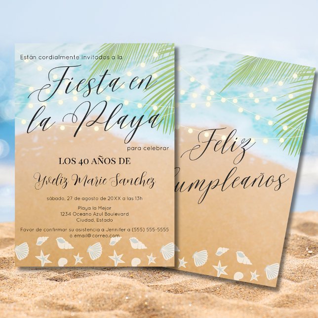 Invitation Fête d'anniversaire de 40 ans sur une plage de sab (Créateur téléchargé)
