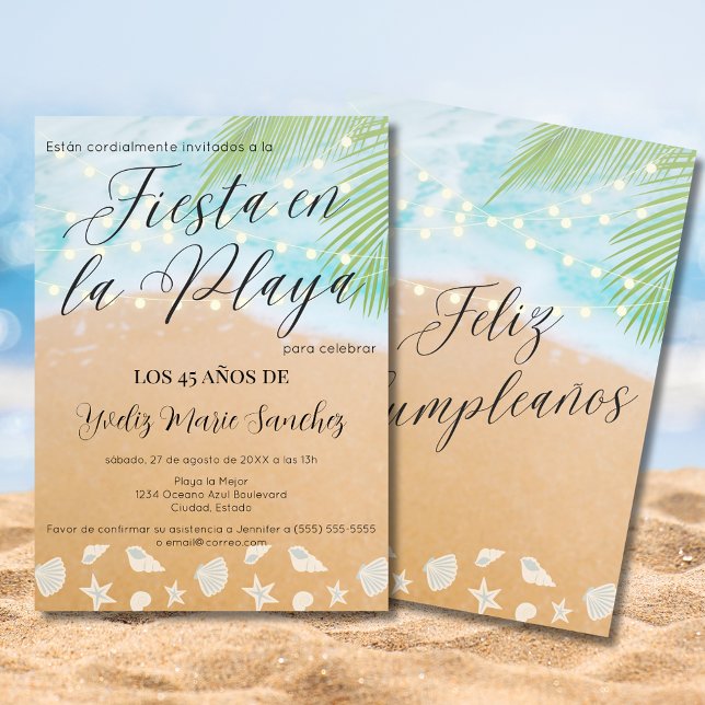 Invitation Fête d'anniversaire de 45 ans sur la plage de sabl (Créateur téléchargé)