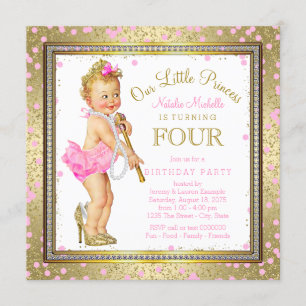 Invitation Fête d'anniversaire de 4 ans de la petite princess
