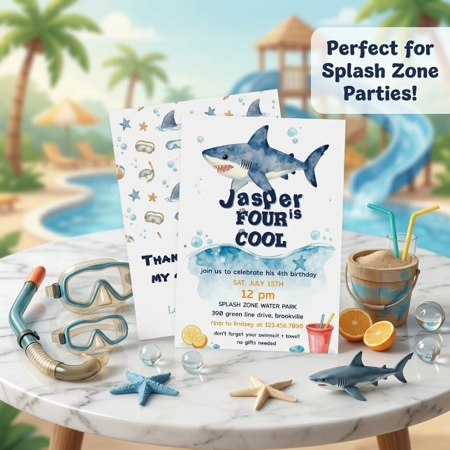 Invitation Fête d'anniversaire de 4 ans des garçons requin aq (Créateur téléchargé)