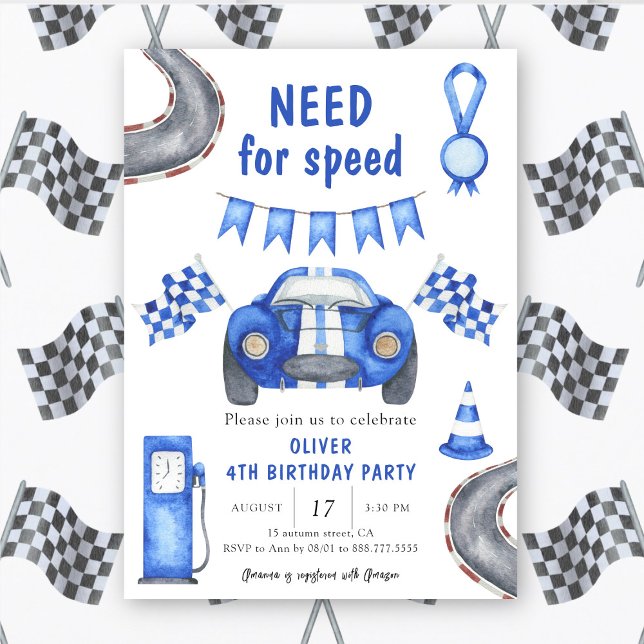 Invitation Fête d'anniversaire de 4 ans pour la voiture de co (Créateur téléchargé)