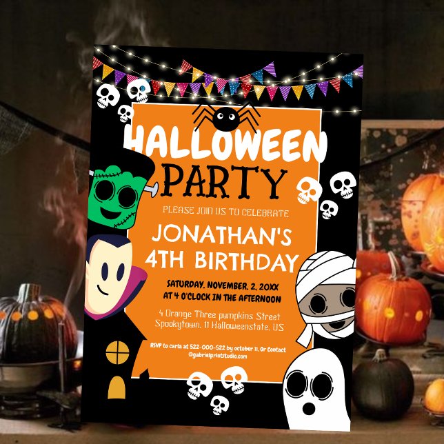 Invitation Fête d'anniversaire de 4 ans pour un petit monstre (Créateur téléchargé)
