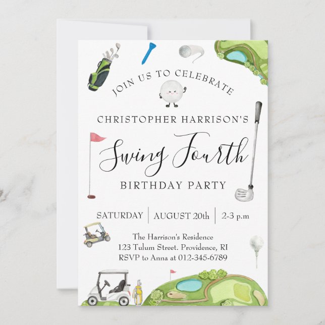 Invitation Fête d'anniversaire de 4 ans sur le thème du golf  (Devant)