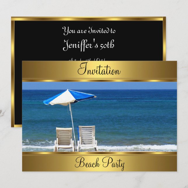 Invitation Fête d'anniversaire de 50 ans à la plage (Devant / Derrière)