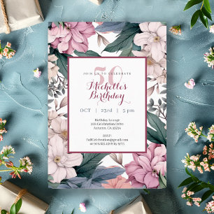 Invitation Fête d'anniversaire de 50 ans aquarelle florale de