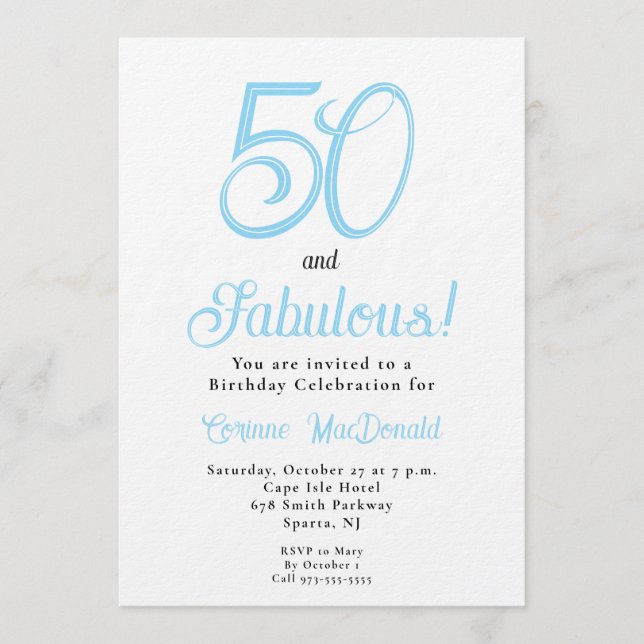 Invitation Fête d'anniversaire de 50 ans Arctic Blue Fifty et (Devant)