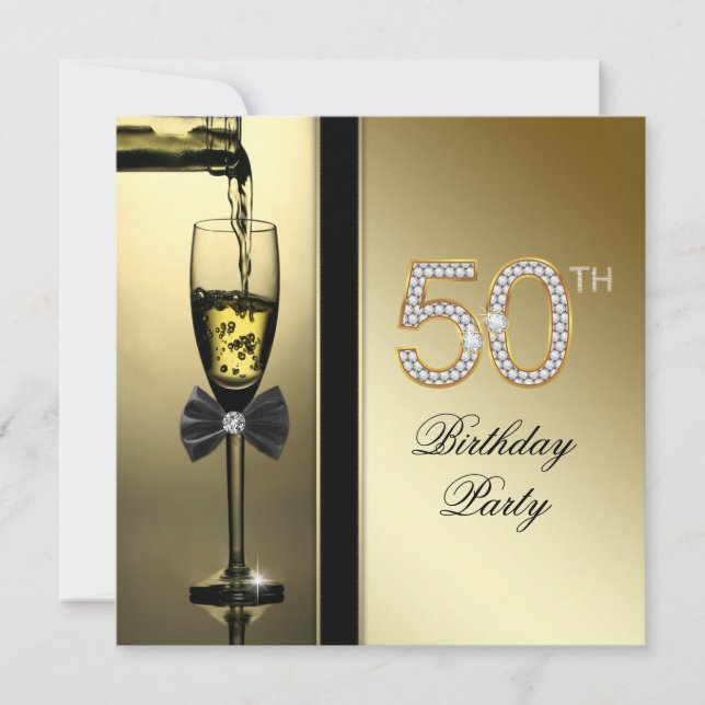 Invitation Fête d'anniversaire de 50 ans au Champagne Diamant (Devant)
