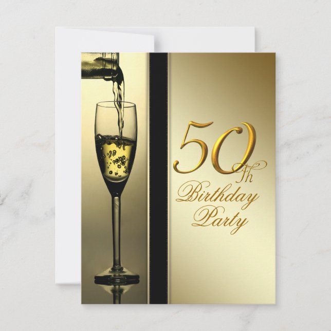 Invitation Fête d'anniversaire de 50 ans au Champagne Doré Él (Devant)