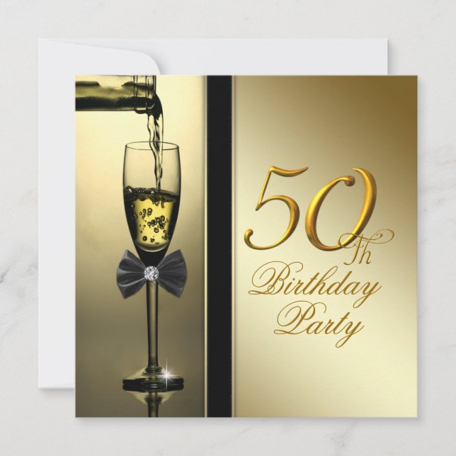 Invitation Fête d'anniversaire de 50 ans au Champagne Doré Él (Devant)
