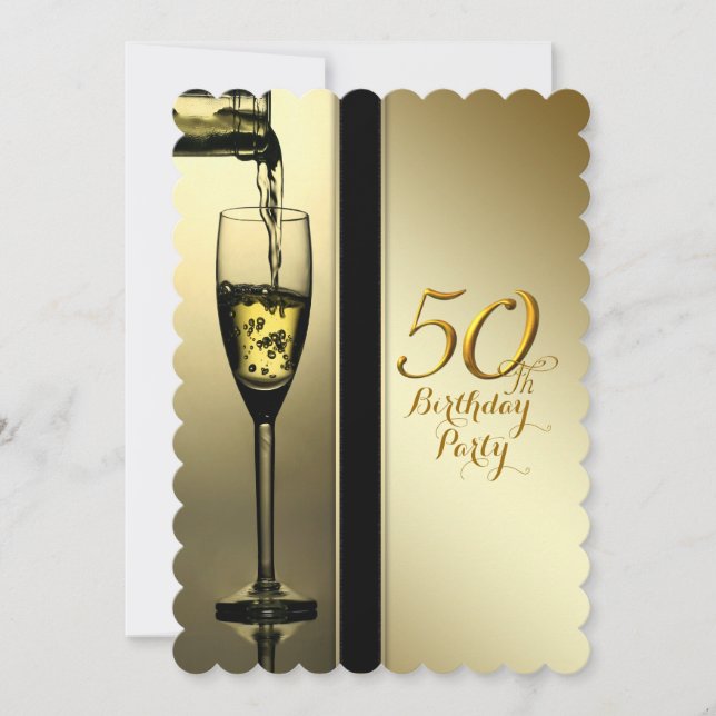 Invitation Fête d'anniversaire de 50 ans au Champagne Doré Él (Devant)