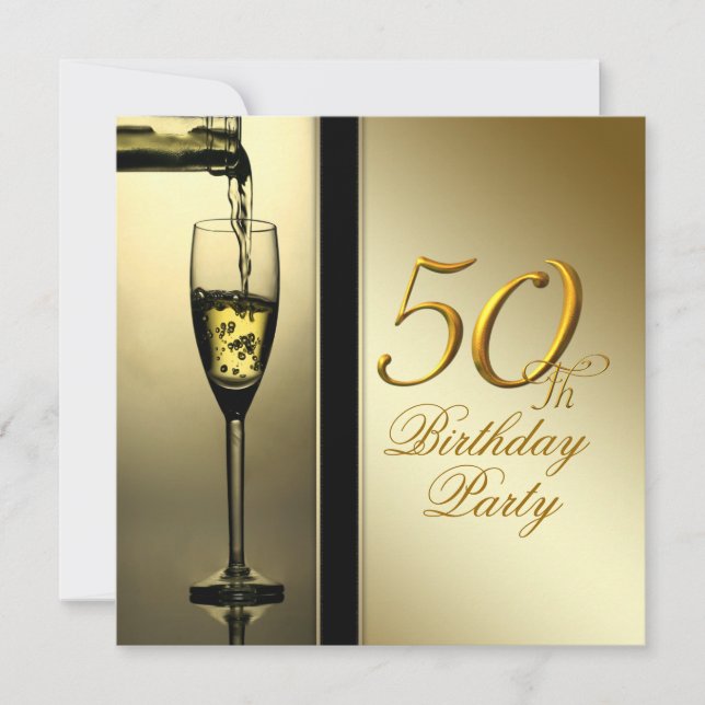 Invitation Fête d'anniversaire de 50 ans au Champagne Doré Él (Devant)