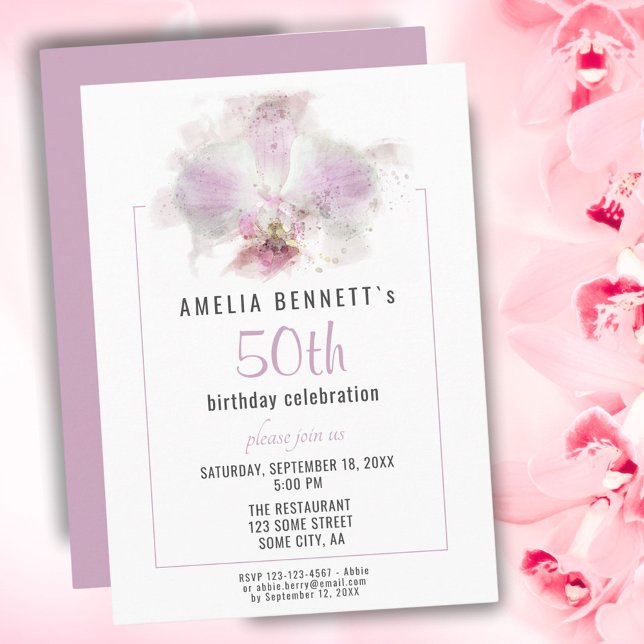Invitation Fête d'anniversaire de 50 ans aux fleurs d'aquarel (Créateur téléchargé)