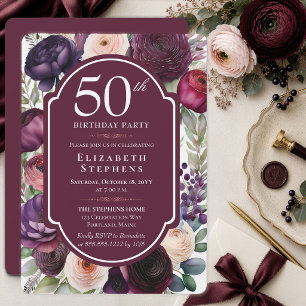 Invitation Fête d'anniversaire de 50 ans aux fleurs de renonc
