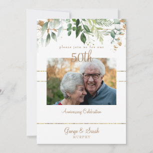 Invitation Fête d'anniversaire de 50 ans avec feuillage doré