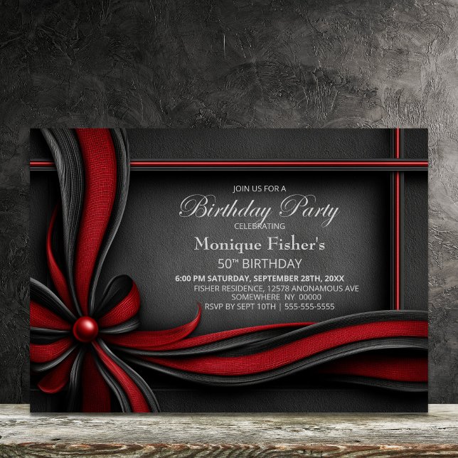 Invitation Fête d'anniversaire de 50 ans avec un élégant nœud (Créateur téléchargé)