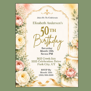 Invitation Fête d'anniversaire de 50 ans Belle Pivoine