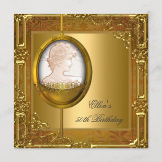 Invitation Fête d'anniversaire de 50 ans Bijou camée en or bl