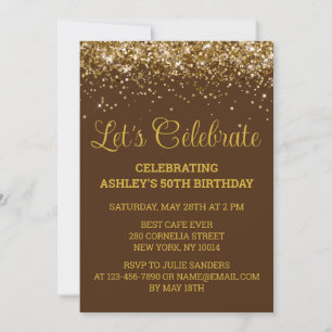Invitation Fête d'anniversaire de 50 ans Brown & Gold Glitter