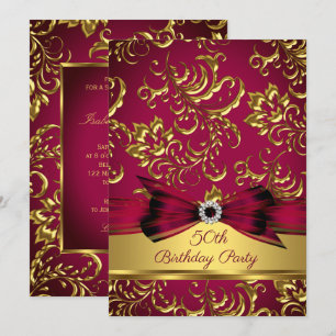 Invitation Fête d'anniversaire de 50 ans Burgundy Plum Rouge