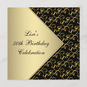Invitation Fête d'anniversaire de 50 ans classe or femme noir