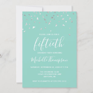 Invitation Fête d'anniversaire de 50 ans Confettis Argent Ver