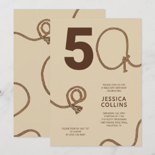 Invitation Fête d'anniversaire de 50 ans corde marron campagn