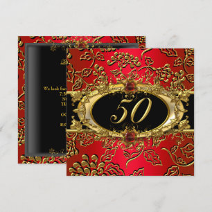 Invitation Fête d'anniversaire de 50 ans Damassé Rouge Or Noi
