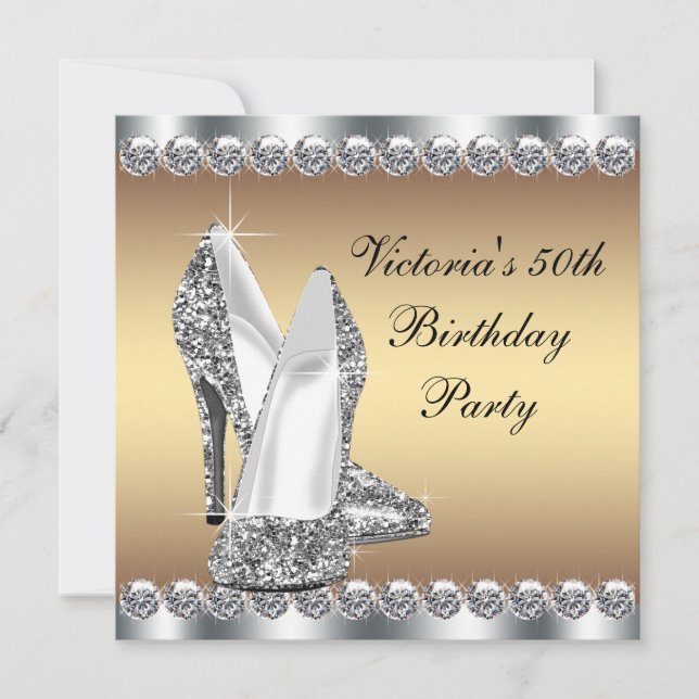 Invitation Fête d'anniversaire de 50 ans de femme en or (Devant)